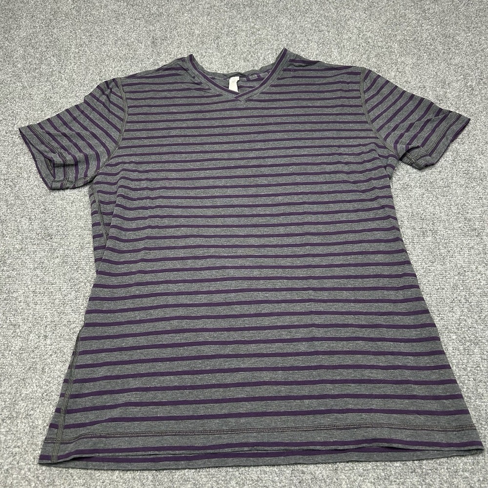 Lululemon Shirt Men's L Purple Striped Short Sleeve V Neck Stretch Casual